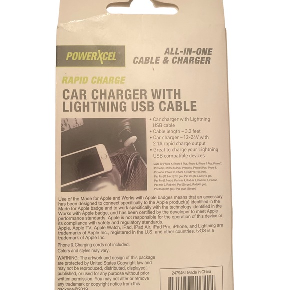 Rapid charge car charger with lightning USB Cable - Picture 2 of 2